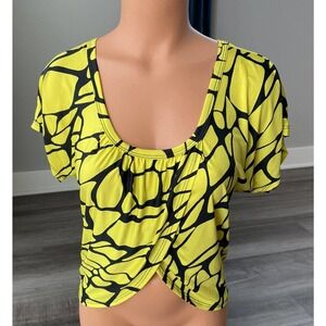 O’lala Lime Green Black Club Party Rave Shirt Size S Cropped L3